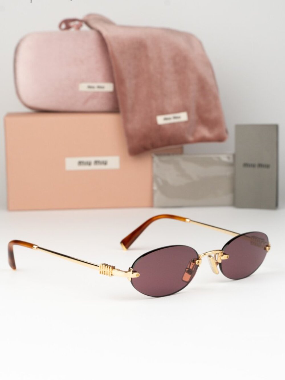Miu Miu Women Sunglasses Gold Violet Oval MUA54S 5AK20Y NEW AUTHENTIC